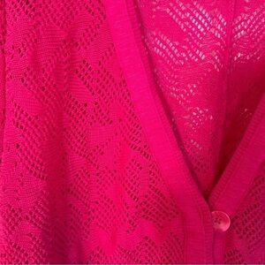 Aeropostale Cardigan Sweater Loose Knit Ribbed Knit Cuffs Hot Pink Y2K Size L